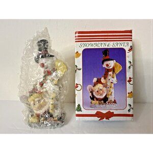 Vintage Christmas Holiday Snowman & Santa Figurine 4.5" Resin By Kingsbridge NEW